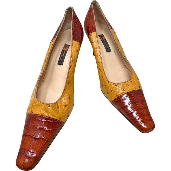 Giorgio's of Palm Beach Ostrich with Embossed Leather Kitten Heel Pumps - Picture 12 of 12